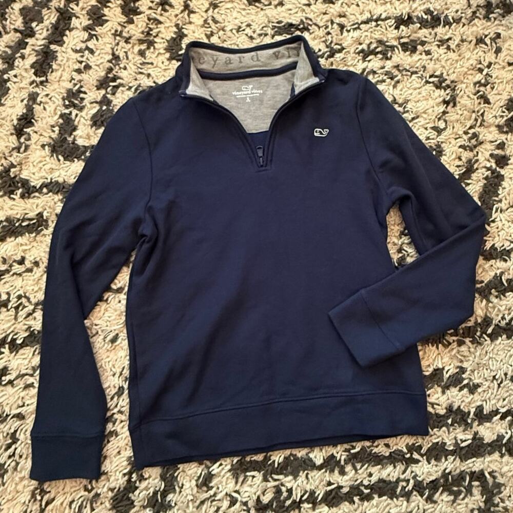 Vineyard Vines Saltwater 1/4 Zip Sweater Pullover Boys S 8 10 Navy Blue